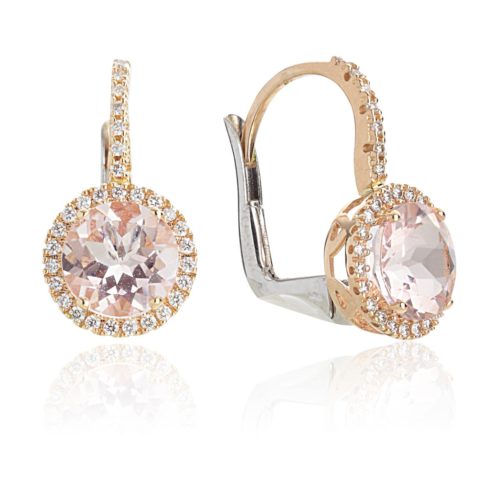 Ohrringe aus 18 Kt Gold, Brisur mit Morganit und Diamanten - OD318/MO-LH